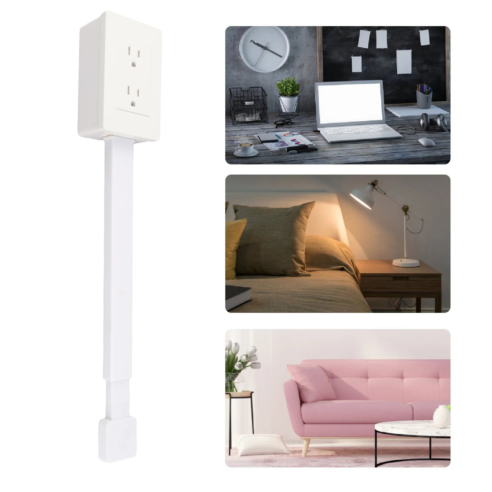 Rotatable Power Socket Expander 3 Prong Electrical Outlets Power Strip 22 to 34 Inch Extension 180 Degree Rotating Base 110V US